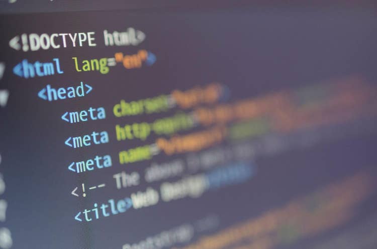HTML code in a code editor